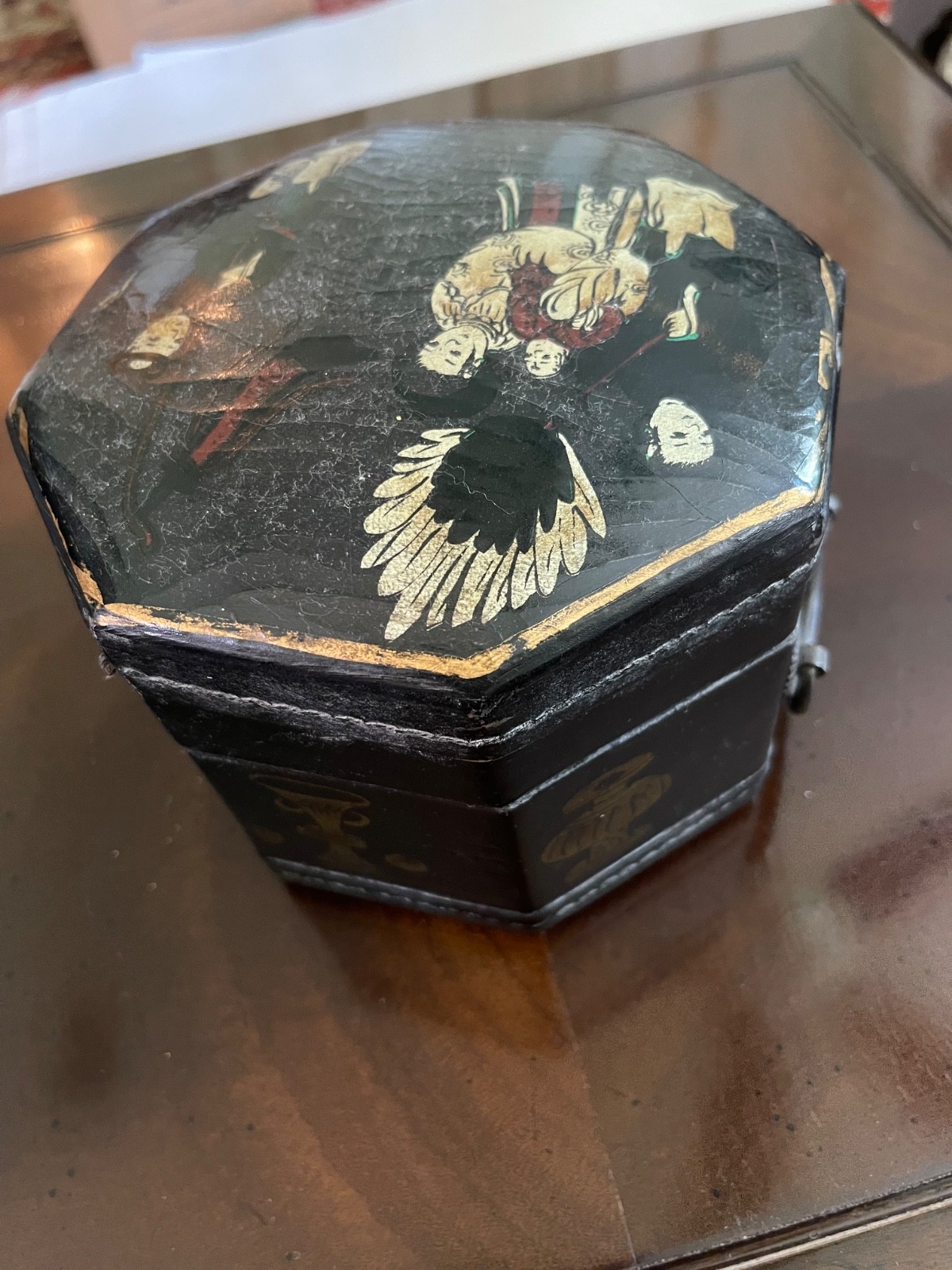 Beautiful Vintage Asian Style Chinoiserie Hexagon Jewelry Box