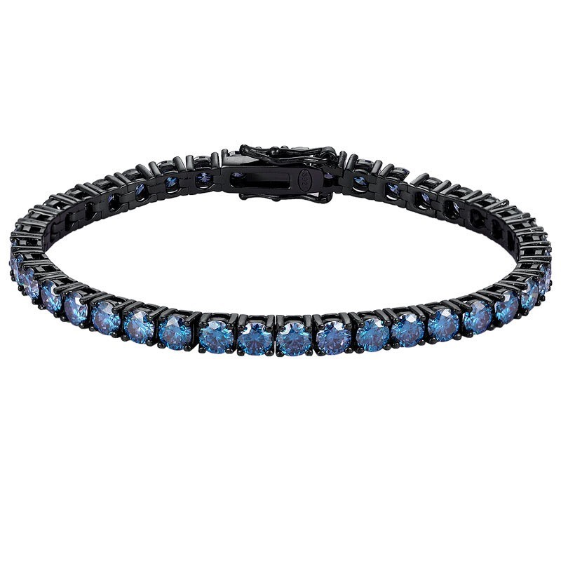 3-5mm Royal Blue Moissanite Tennis Bracelet 925 Sterling Silver Plated Black Men
