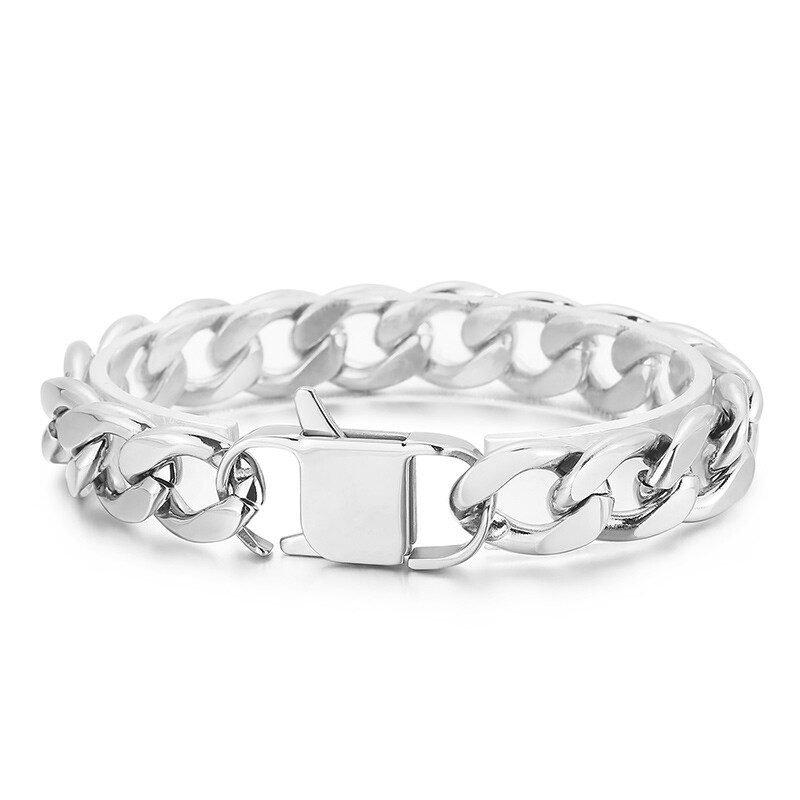 13mm 8.26 Inch Gold Silver Bracelet Stainless Steel NK Chain Bracelet Flat Chain