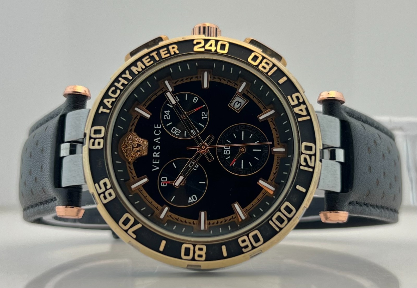 Precious Men’s Versace Greca Chronograph Black Dial Date Working Wristwatch