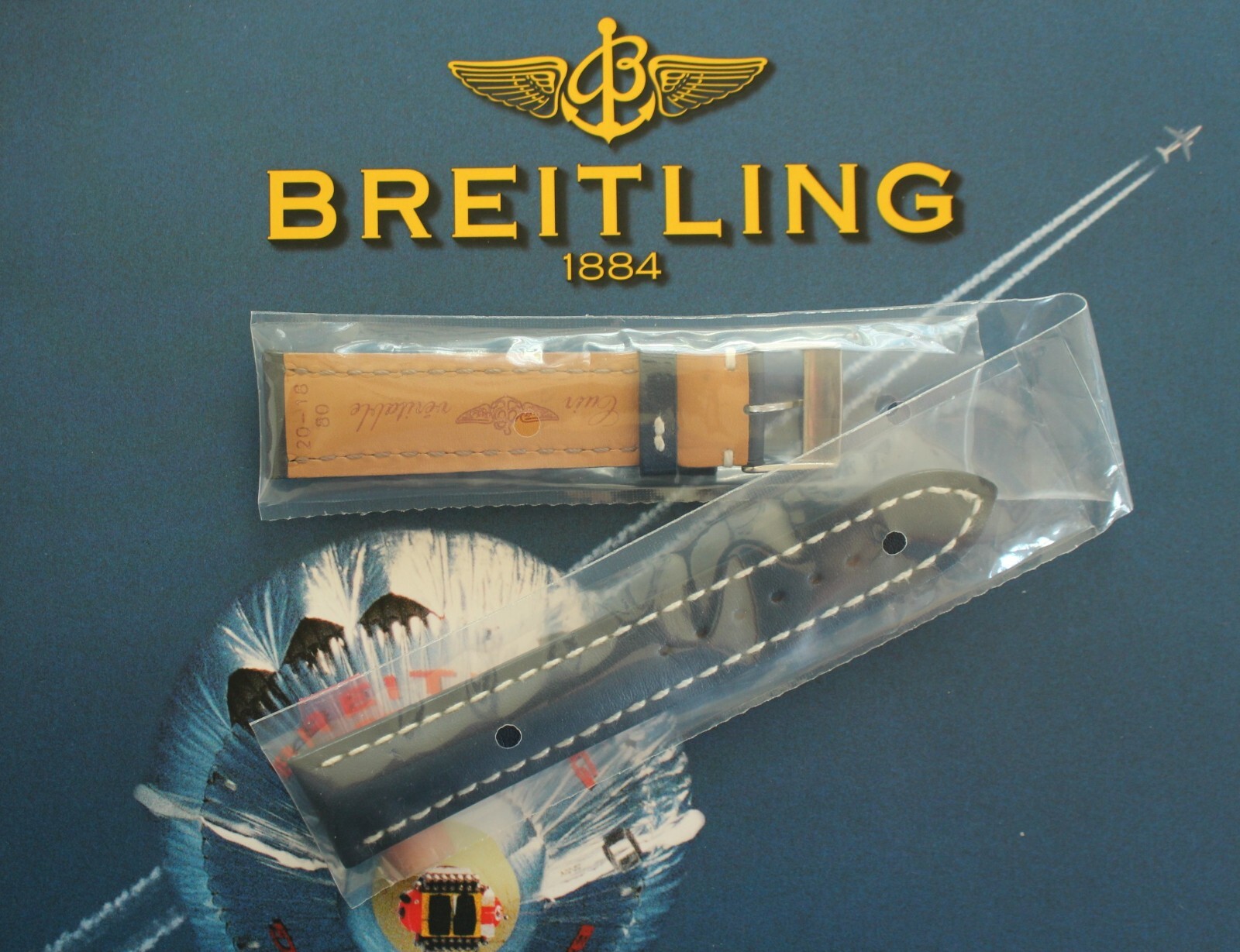 NEW OEM BREITLING 113X 20-18 BLUE TONGUE BUCKLE CALF WATCH BAND WATCHBAND STRAP