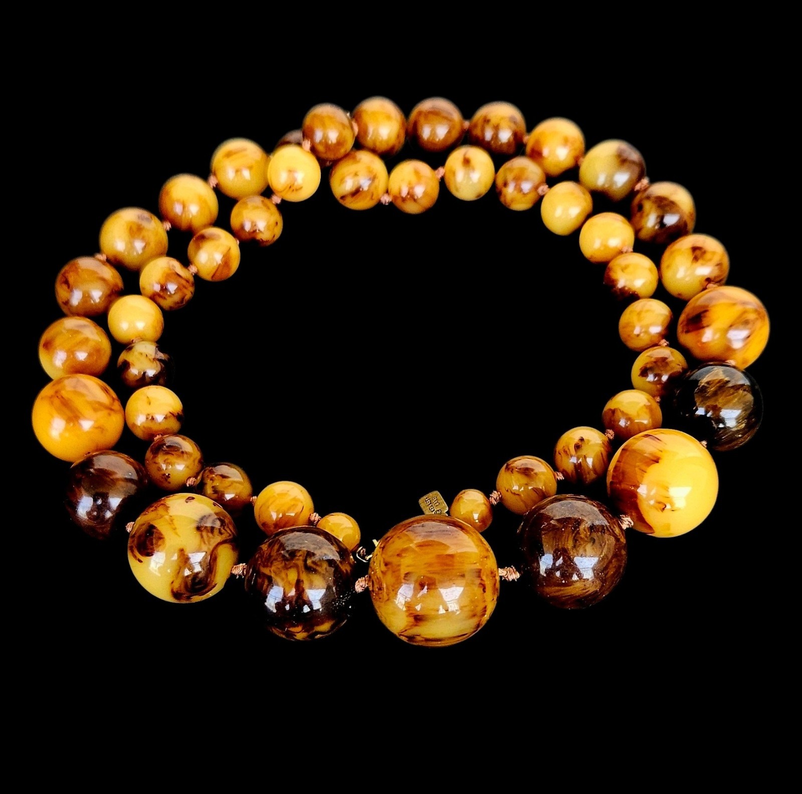 Vintage 1970s Kenneth Lane Catalin Root Beer Caramel Bakelite Bead Necklace 114g