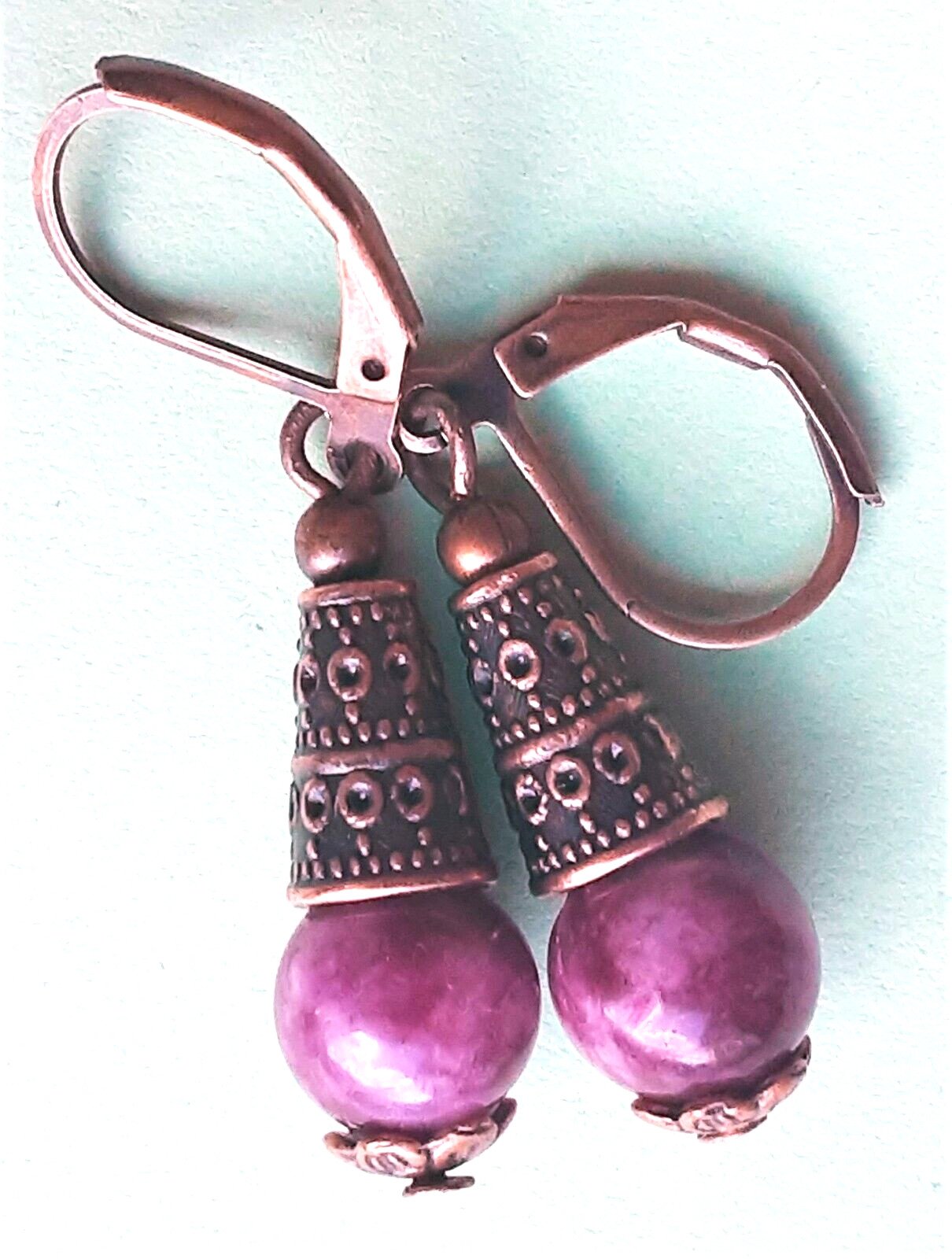 VIOLET MICA JADE CONE earring LEVERBACK SP handcrafted XX