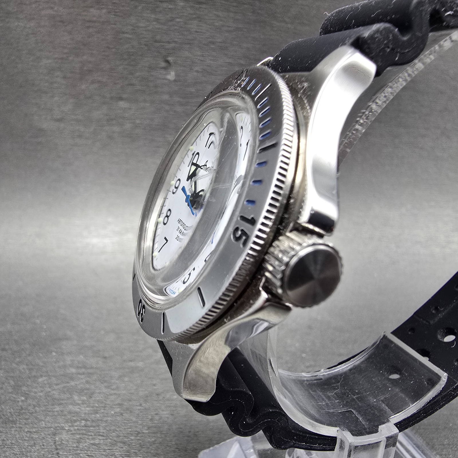 Vostok Amphibia Watch Men 40mm White Dial Silver Tone Automatic 120813 Runs