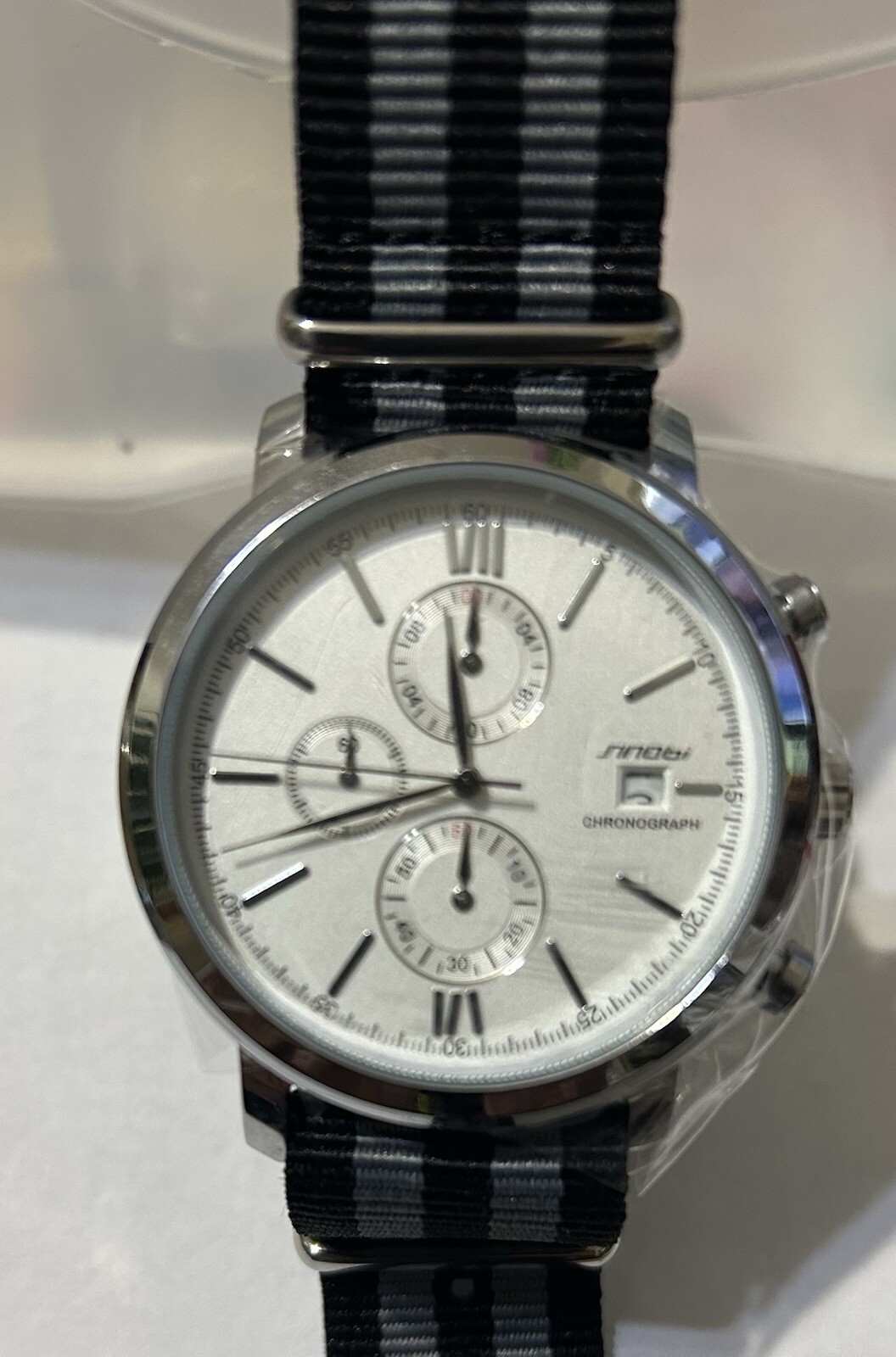Sinobi Chronograph Watch Mens Stainless Steel White Face Quartz Casual Big Dial