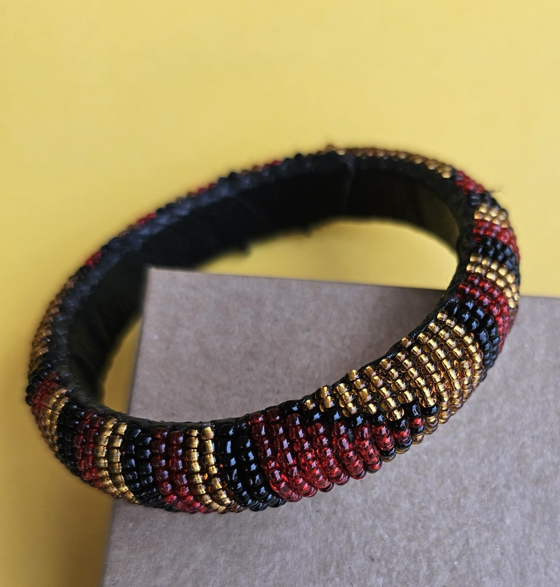 African- Maasai Beaded Leather Bangle Bracelet- Handcrafted in Kenya- New- c