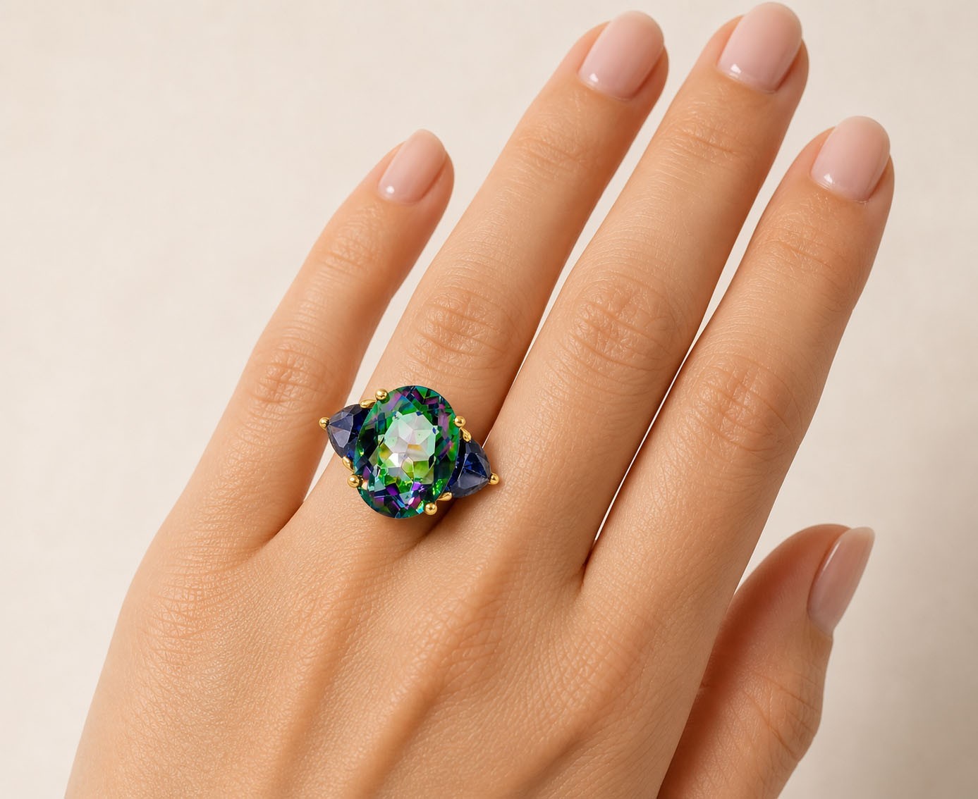 LAB CREATED MYSTIC TOPAZ 7.21 Ct & TANZANITE RING 10k SOLID GOLD – Made in USA
