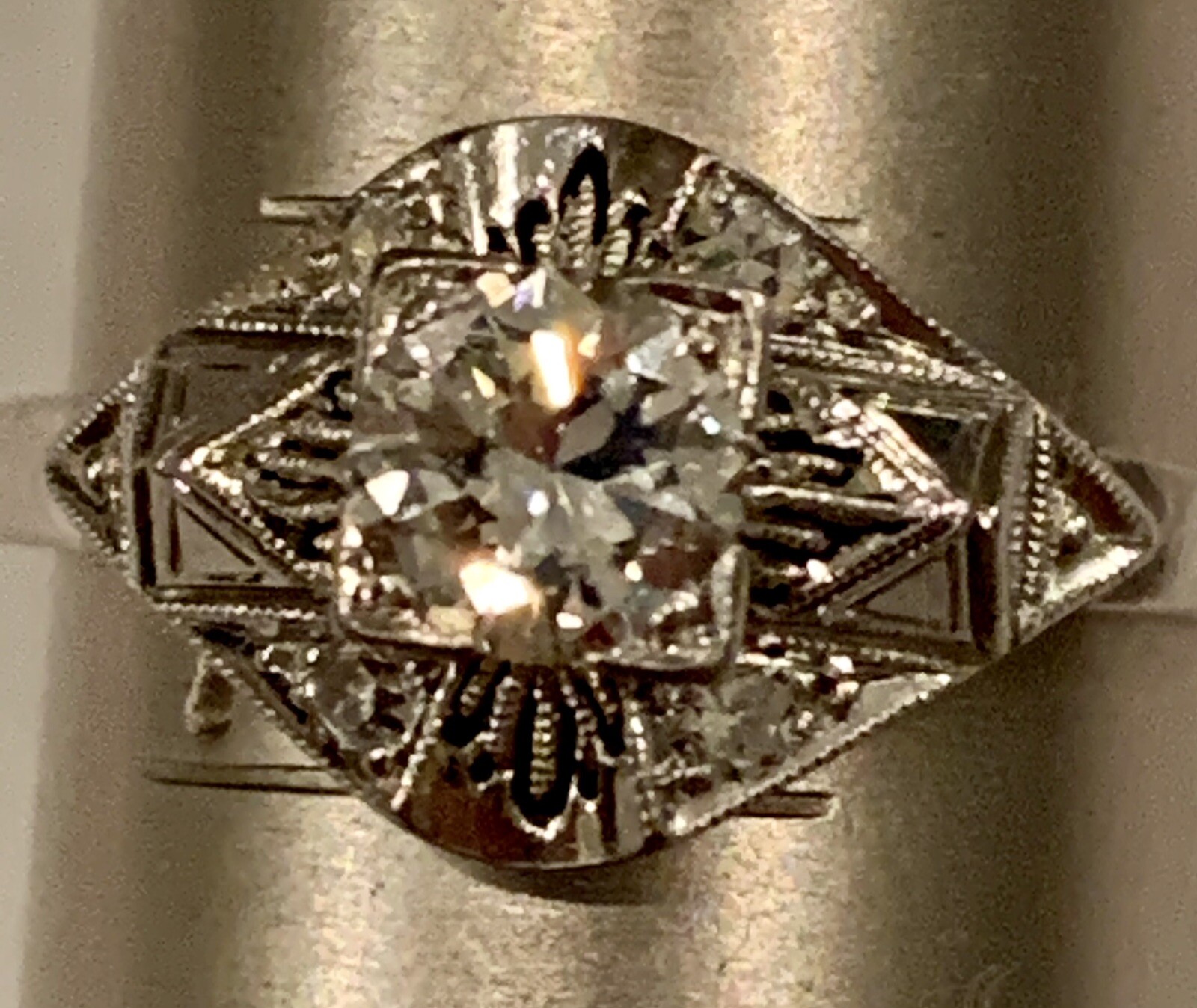 High End Vintage Solid Platinum 10% Iridium Diamond Ring! VS G-H Antique Estate