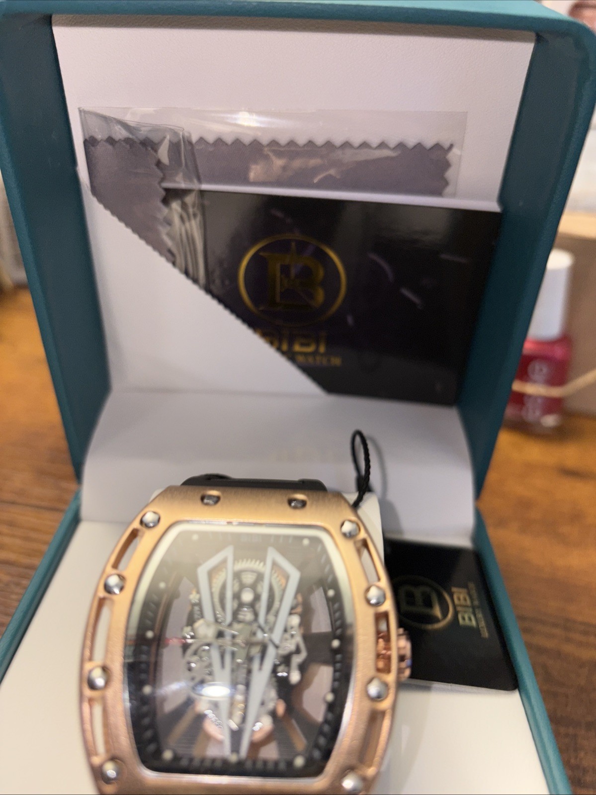 BIBI Luxury Watch B0292 Black Skeleton Dial, Silver Case, Black Silicone Band