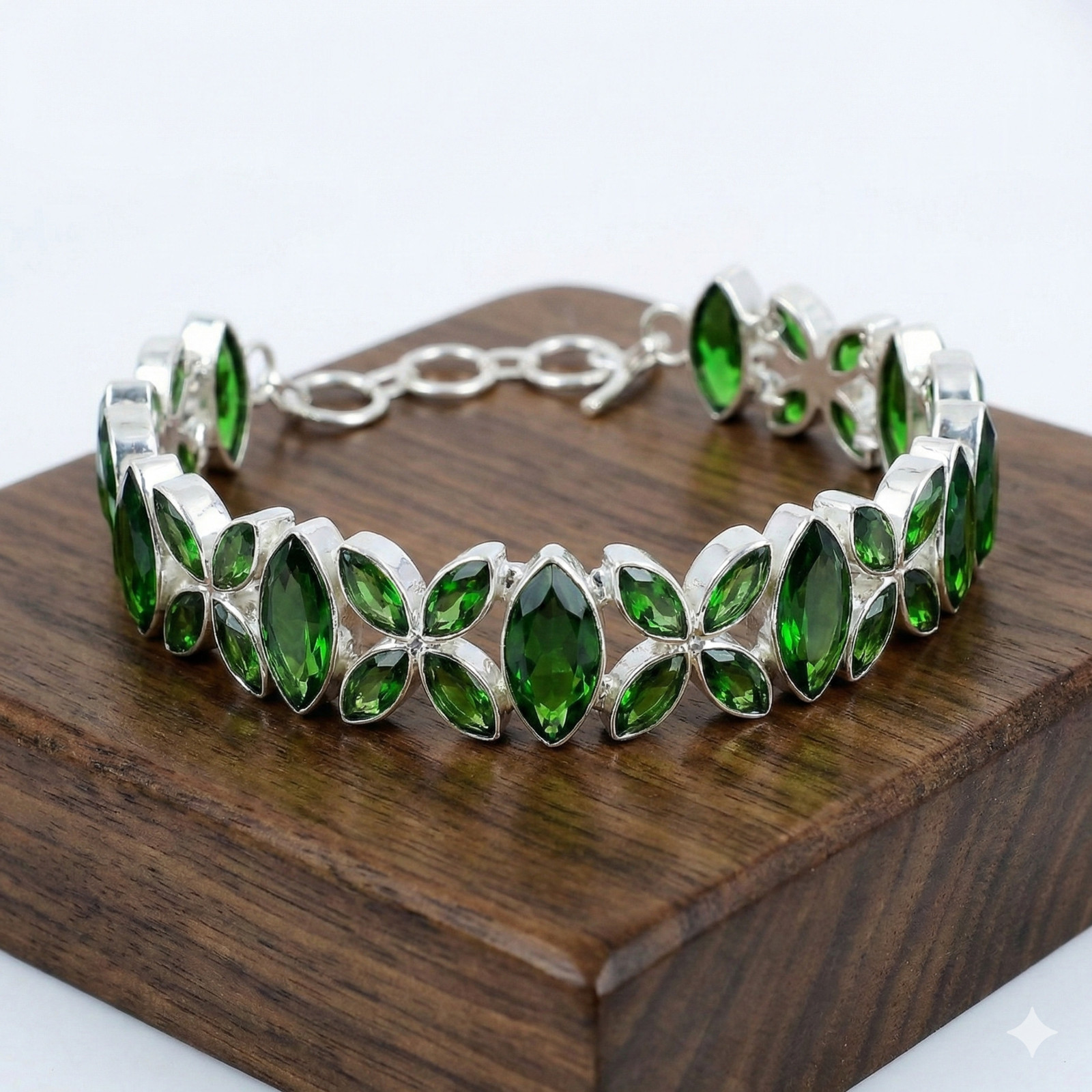 Chrome Diopside Gemstone Bracelet Handmade Sterling Silver Green Jewelry S-8″ADJ