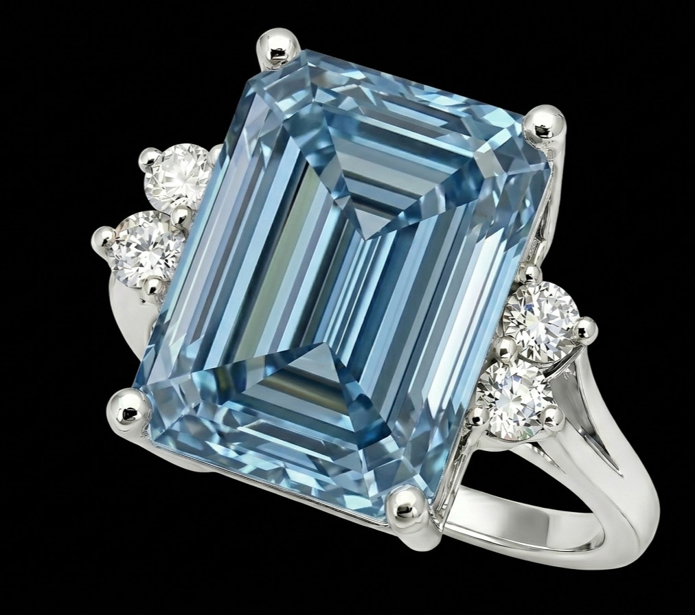 8.00 Ct Certified Emerald Cut Blue Natural Diamond Engagement Ring Great Shine