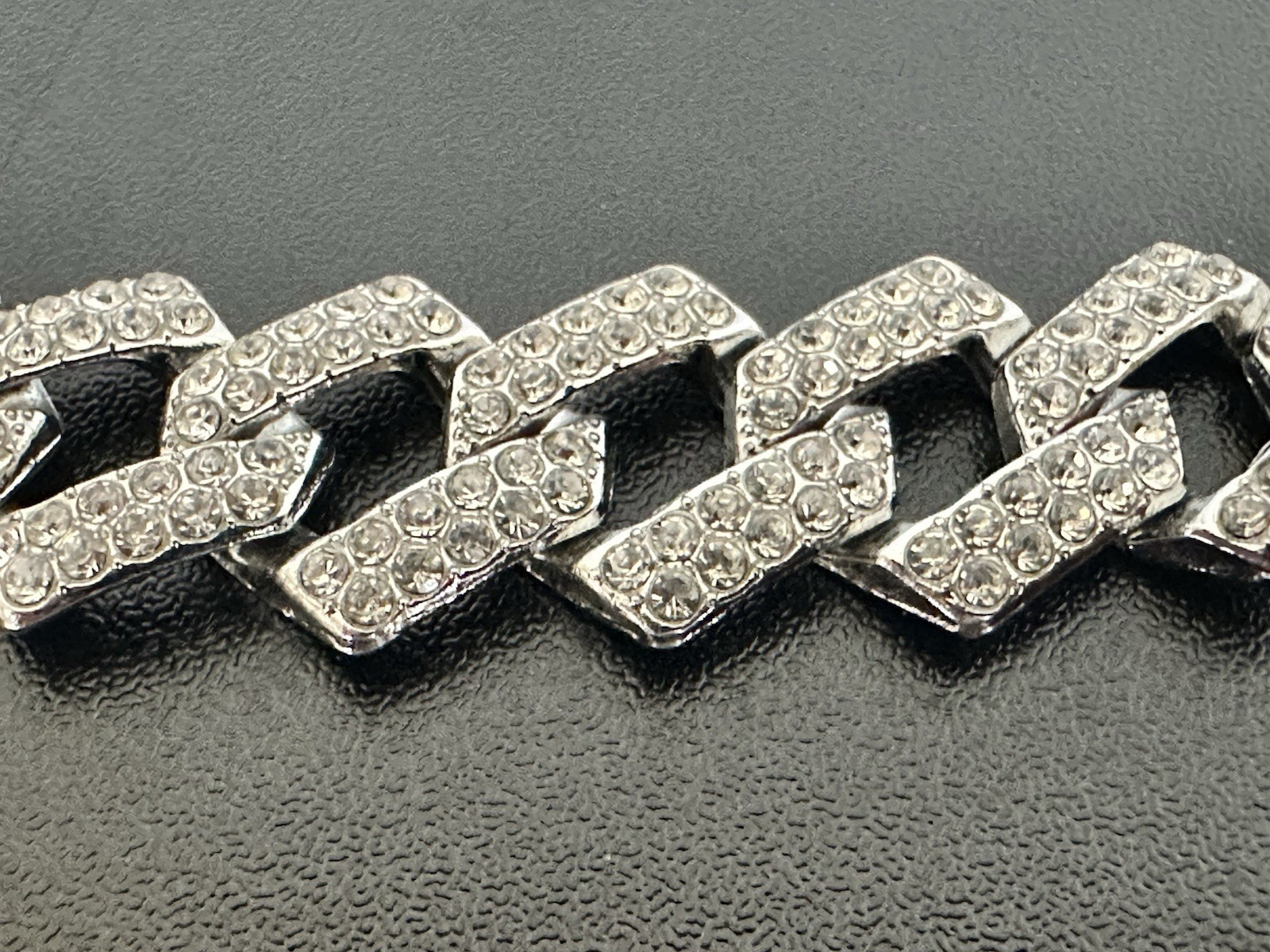Iced Out Acrylic Cuban Link Chain Necklace Silver-Tone 19.5in Costume Jewelry
