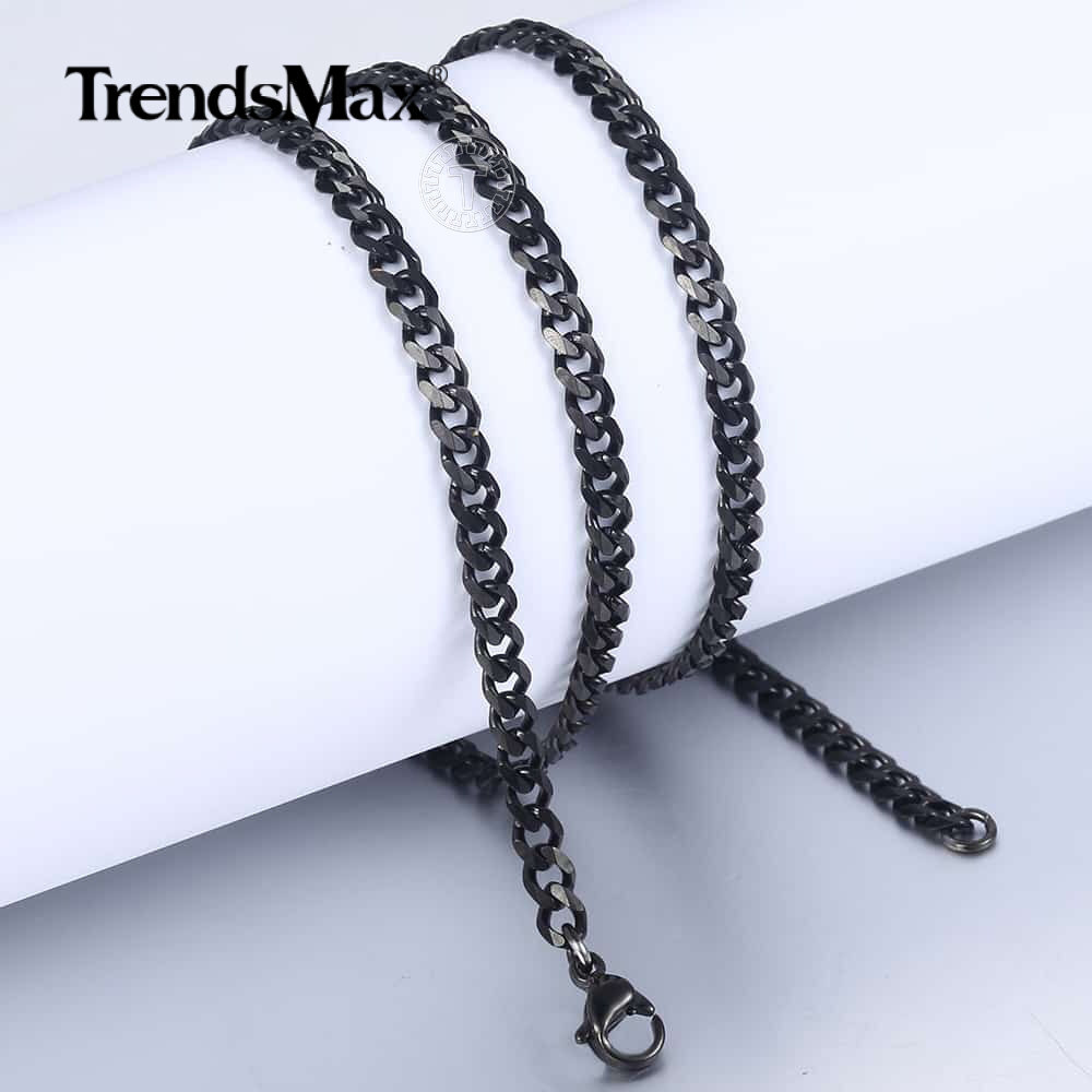 3mm Mens Chain Black Stainless Steel Cuban Curb Link Necklace Jewelry 18-34 inch