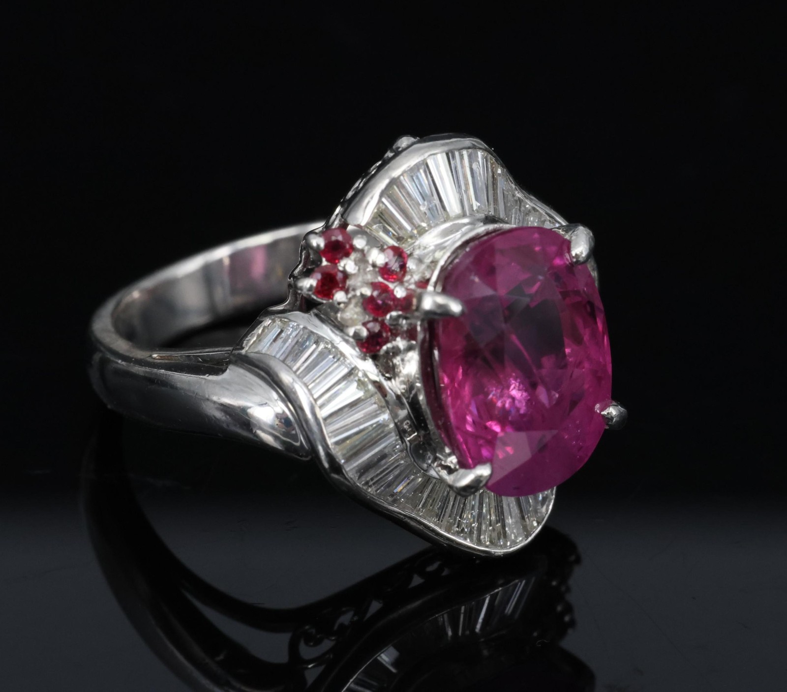 Rare 7.69ct GIA Pink Sapphire 1.02ct Diamond & Ruby Platinum Ring Size 7