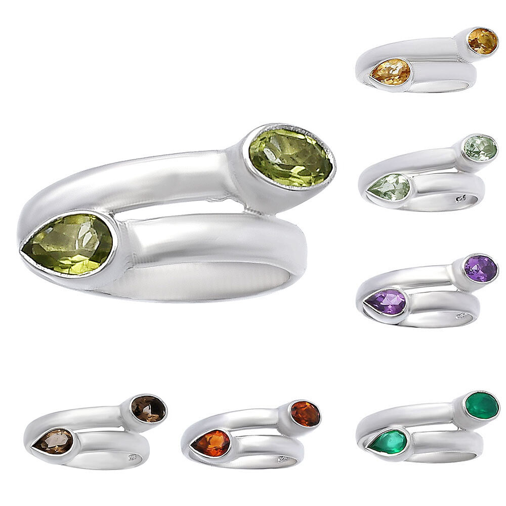 Double Natural Gemstone Ring 925 Sterling Silver Handmade Jewelry DGR1128