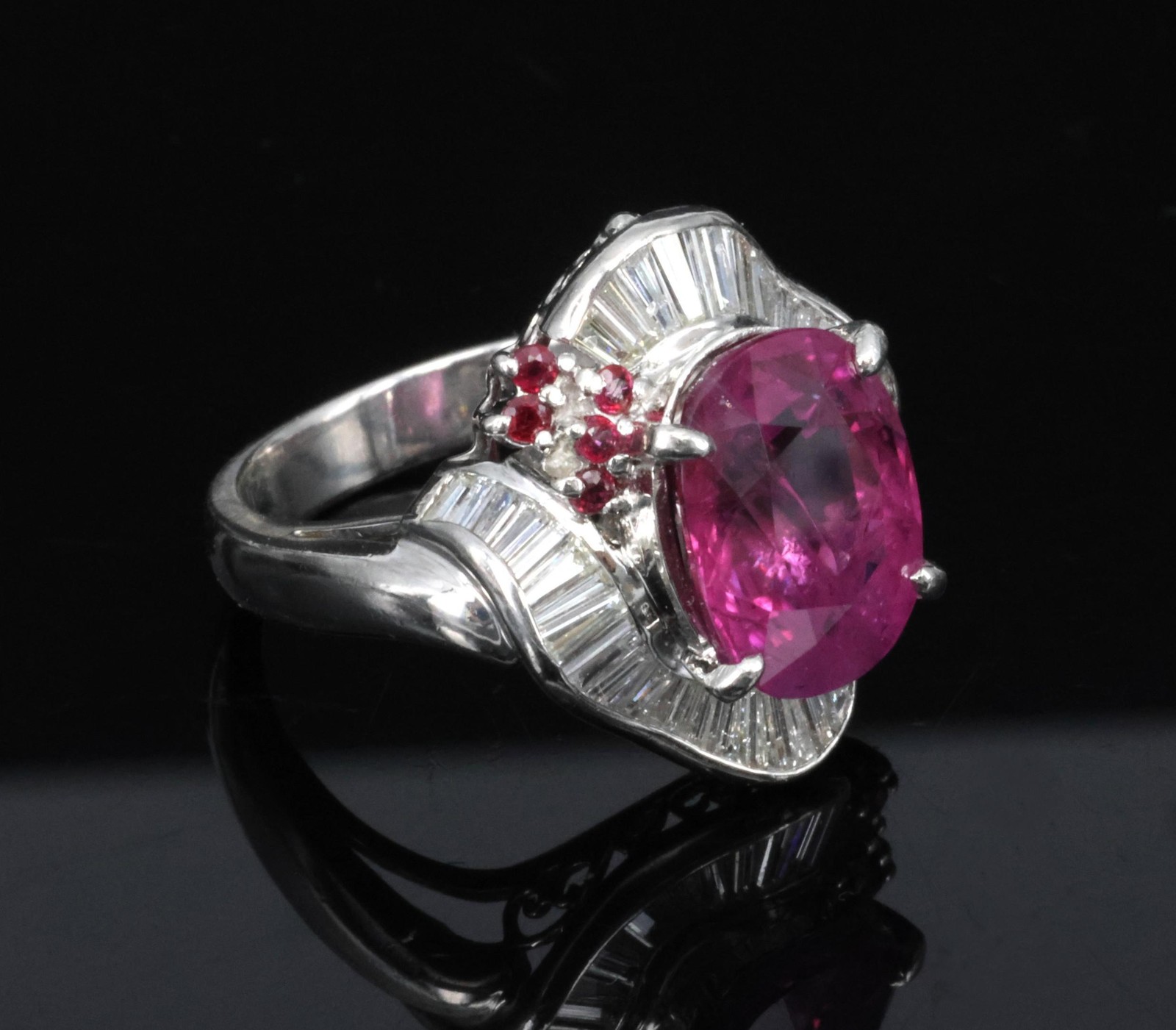 Rare 7.69ct GIA Pink Sapphire 1.02ct Diamond & Ruby Platinum Ring Size 7