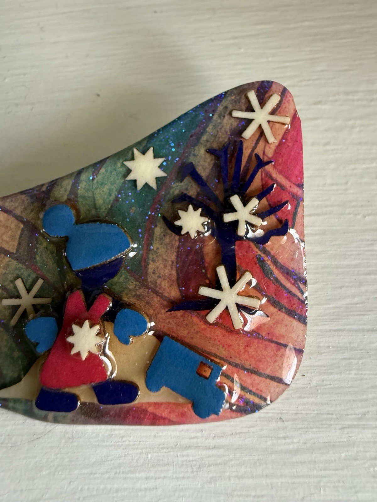 Vtg Little People Pins By Lucinda Boy With Car Toy Glitter Star Accents