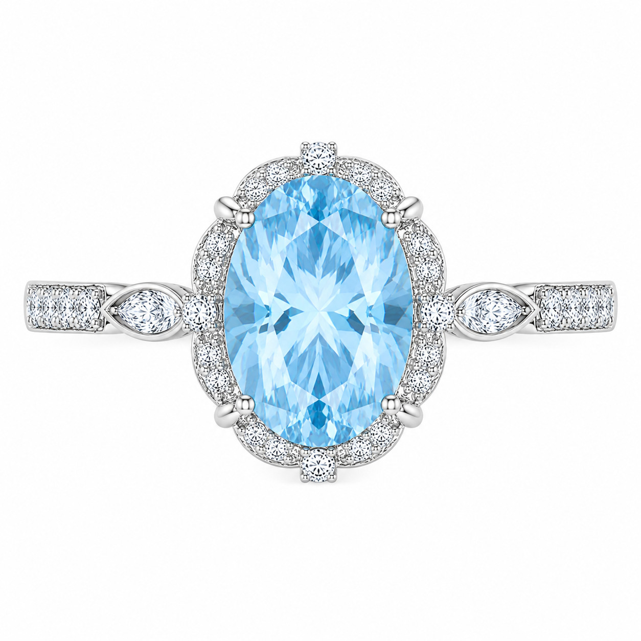 6 CT Oval Cut Sky Blue Topaz Gemstone Ring, Natural Blue Gemstone Rings
