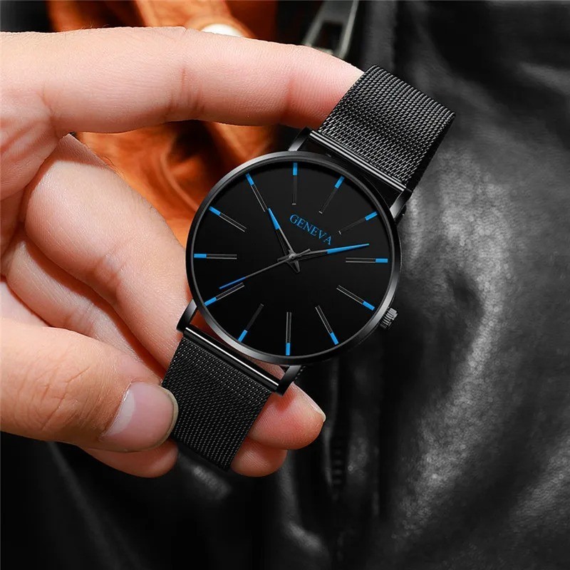 Men’s Ultra Thin Quartz Watch Stainless Steel Mesh Band Business Wristwatch