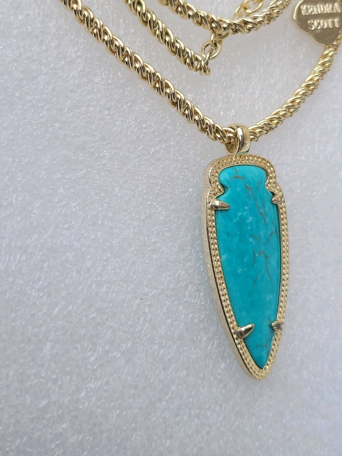Vinatge Kendra Scott Shaylee Pendant Arrow Gold Necklace Rare Turquoise blue