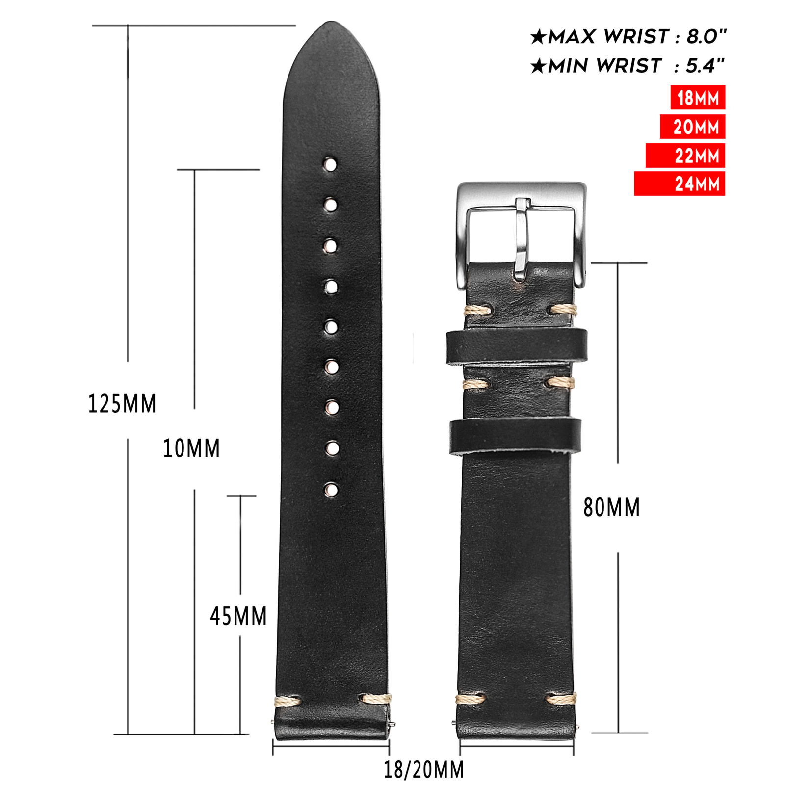 Horween Leather Watch Bands for Men 18 19 20 21 22mm Quick Release Strap