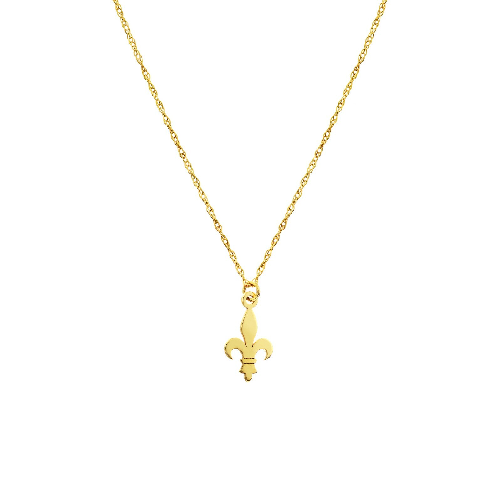Mini Fleur De Lis Adjustable Chain Necklace Real 14K Yellow Gold Up to 18″