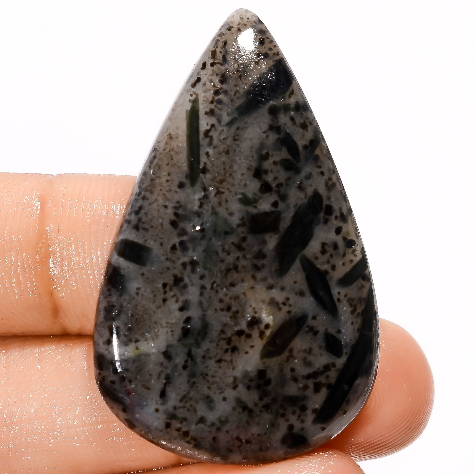 Black Tourmaline Quartz Pear Cabochon Loose Gemstone 50.5 Ct. 41X25X5 mm X-20401