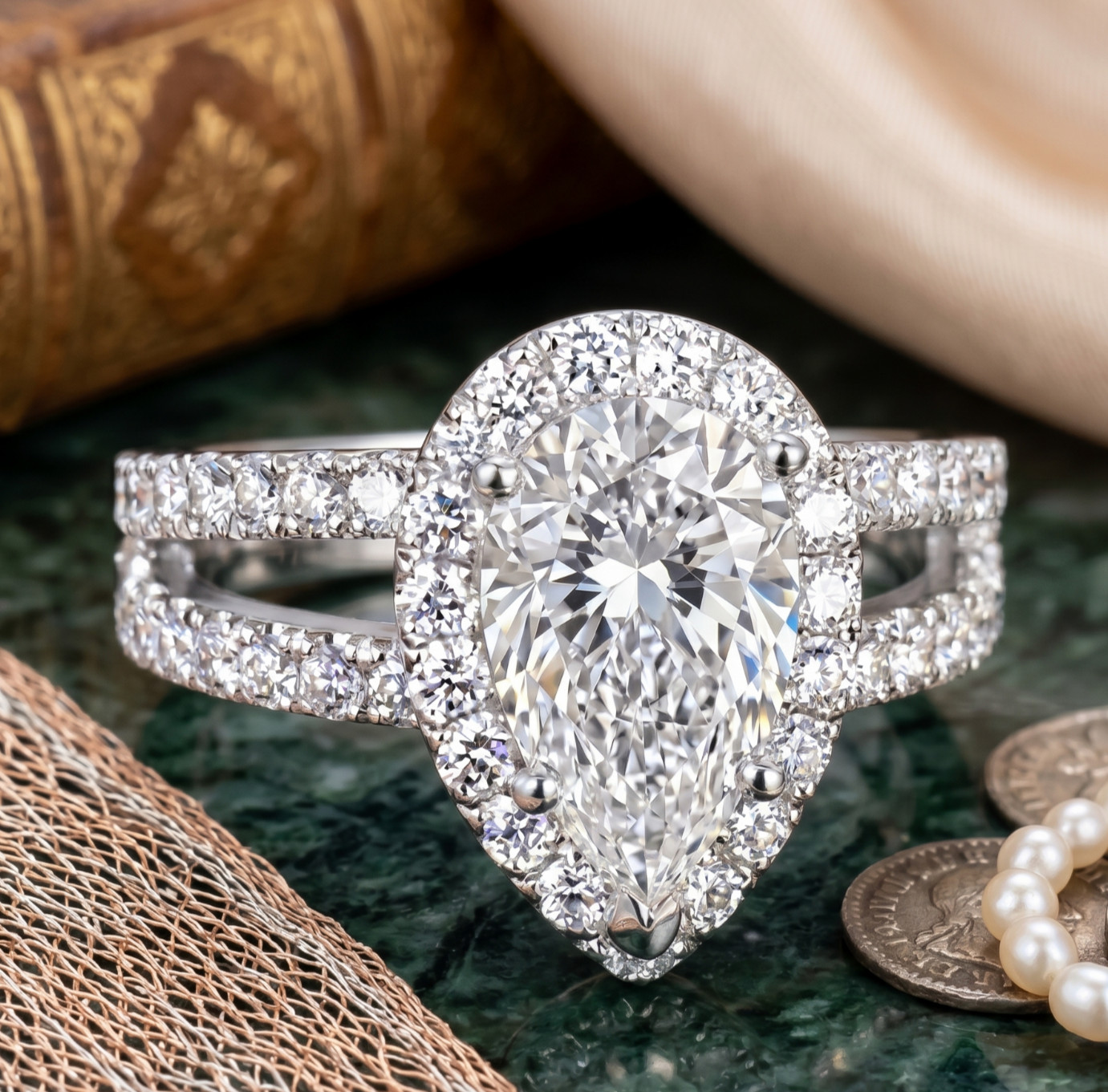 4.60 Ct Certified Pear Shape White Natural Diamond Ring VVS1 White Gold Finish