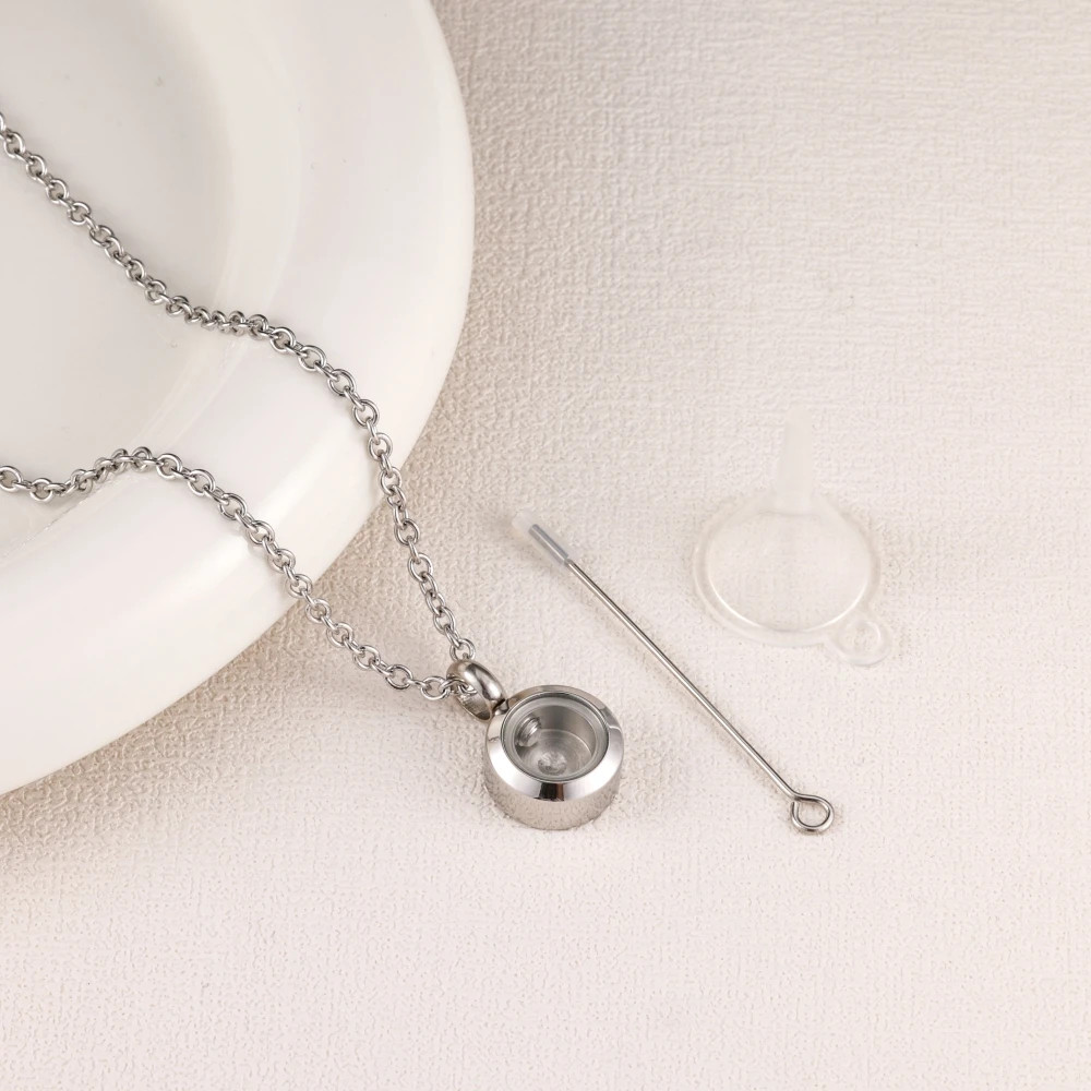 Round Stainless Steel Cremation Pendant Memorial Urn Necklace Jewelry