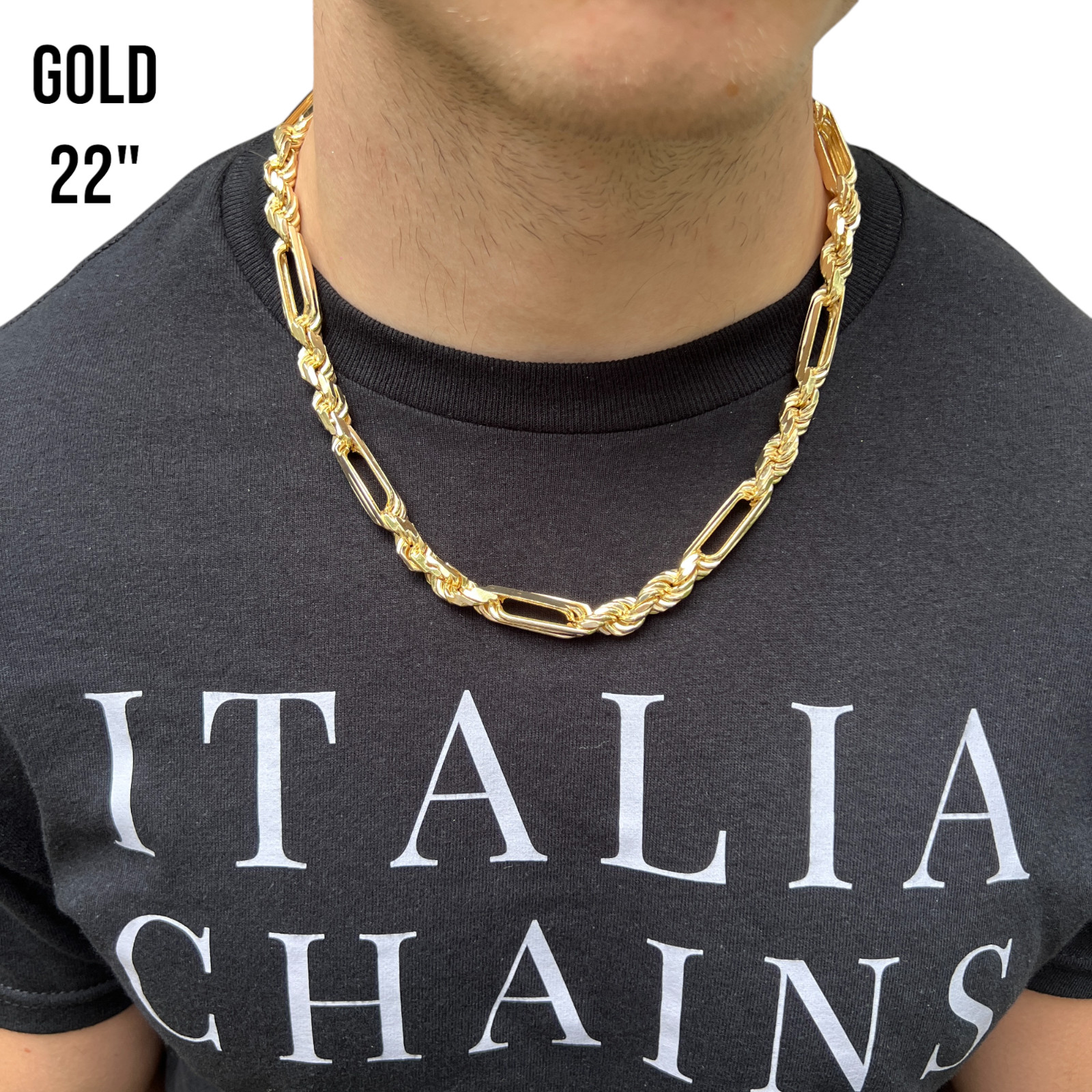 10mm Figarope Chain Necklace -Real Solid 925 Sterling Silver Or 14k Gold Vermeil