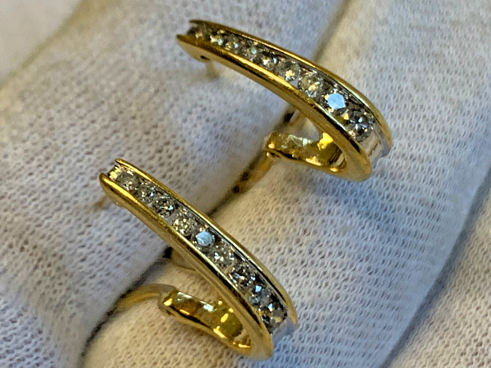 14K Yellow Gold Diamond Earrings 4.82g Fine Jewelry Half Hoop Omega Backs *READ*