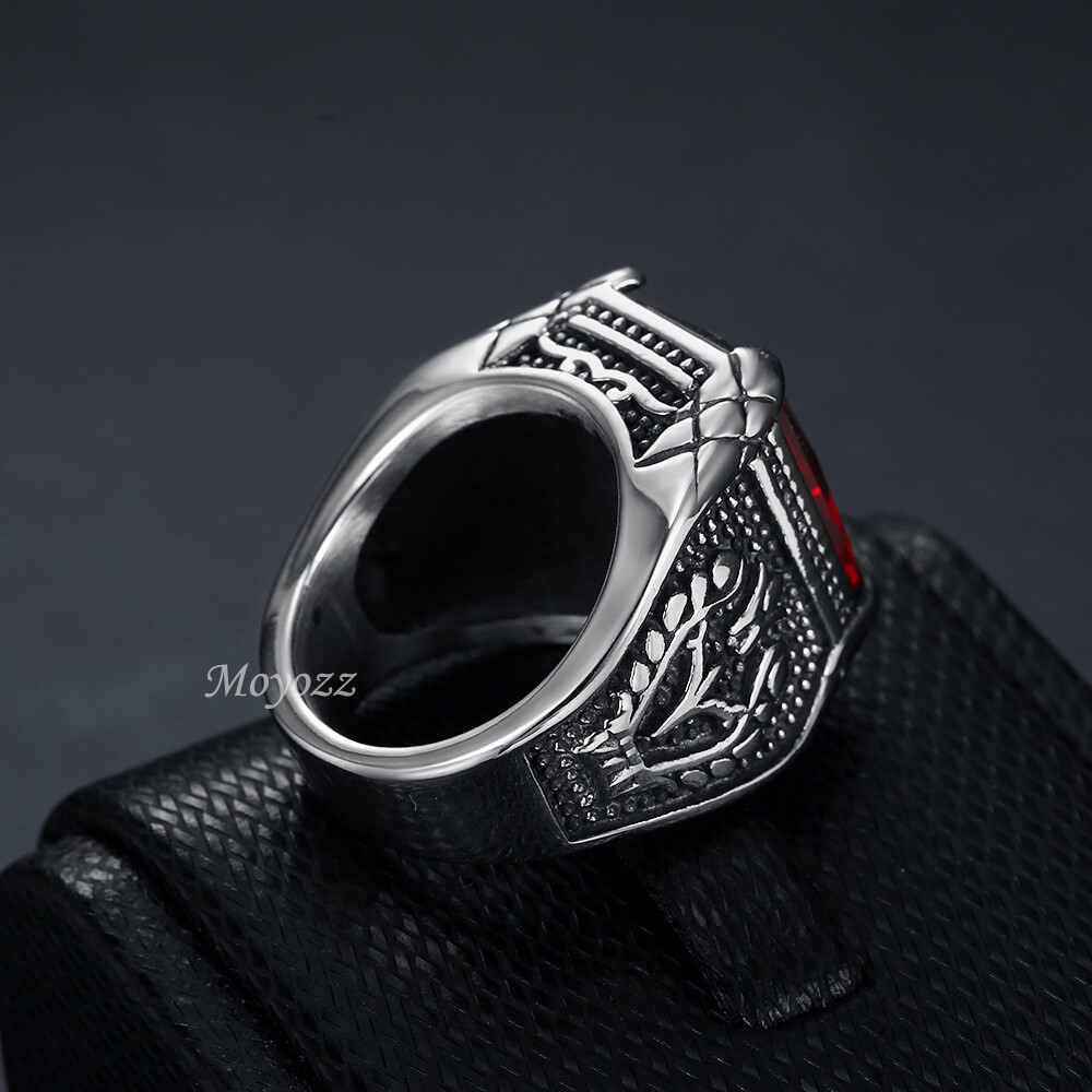 Mens Blue Red CZ Aquamarine Square Stone Ring Stainless Steel Size 7 8 9-15 Gift