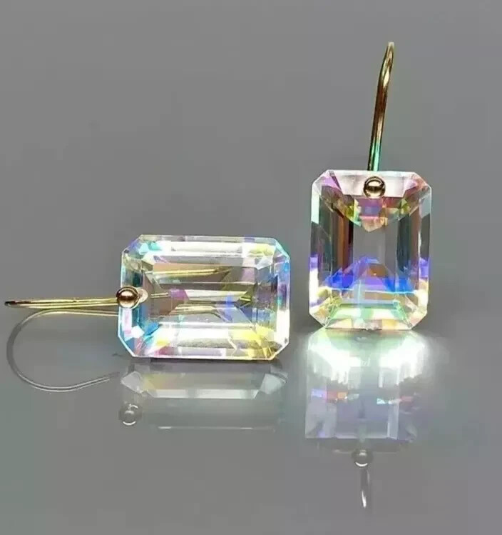 Natural Mystic Topaz Emerald Cut Earrings for Women 925 Silver 40.55 Ct+ Earring