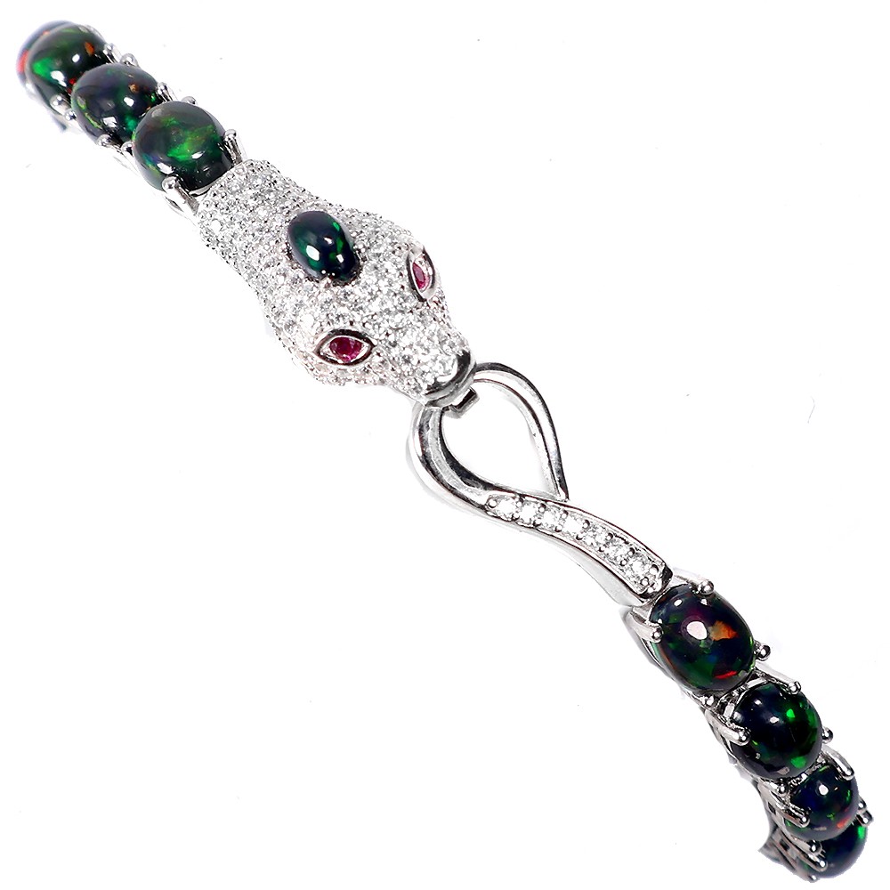 925 Sterling Silver Bracelet Oval Black Opal 7x5mm Natural Gemstone Jewelry 7in