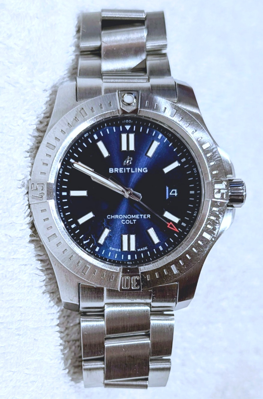 Breitling Chronomat Colt A17388 Complete SS Colt Blue Dial Automatic Watch 44mm