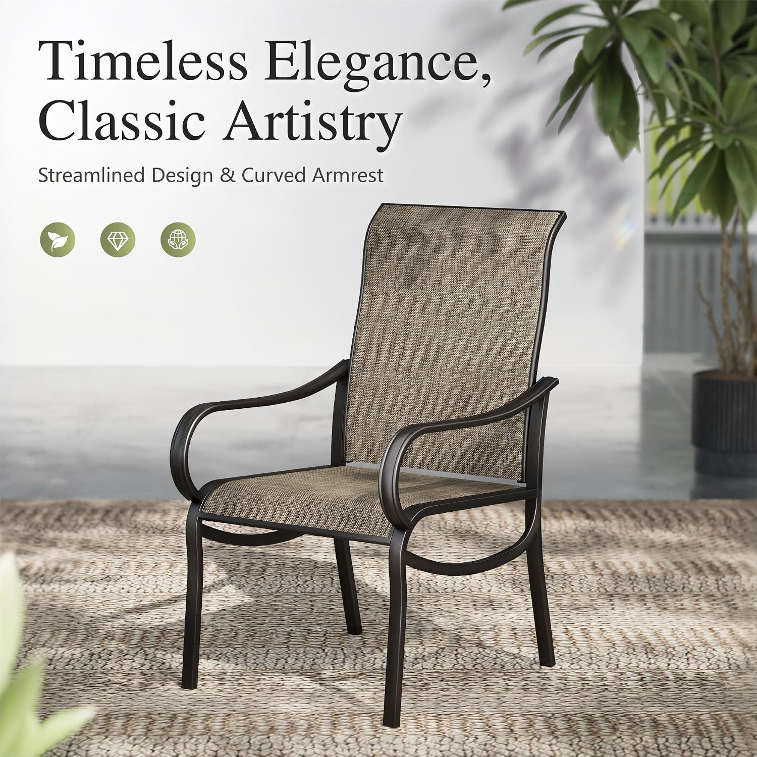Sophia & William Patio Dining Chairs Set of 2 Outdoor Chairs High Back Textilene