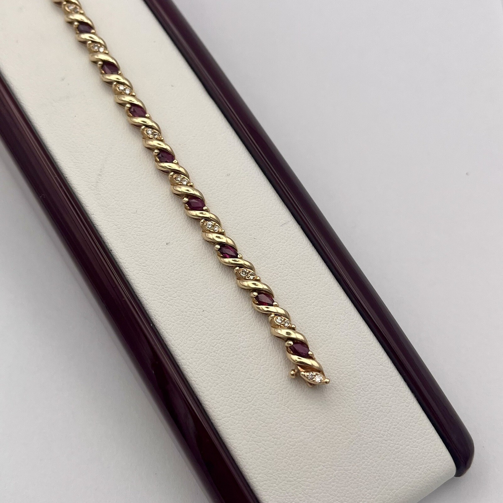 Vintage 14K Yellow Gold Ruby & Diamond Tennis Bracelet 7″ 4.5mm 11.82G