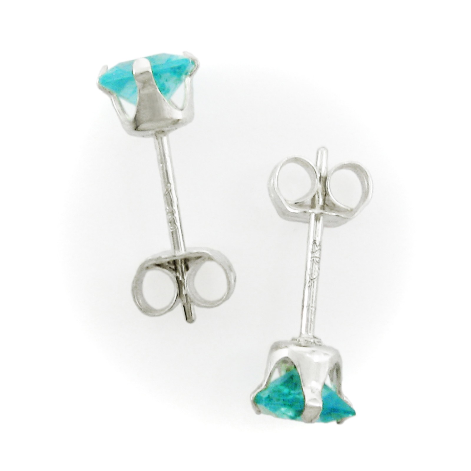 4mm Square CZ Aquamarine Blue Post Earrings in SOLID 925 Sterling Silver – NEW!