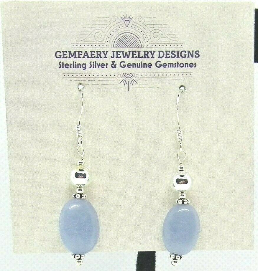 Sterling Silver Natural ANGELITE Gemstone Dangle Earrings #1497…Handmade USA