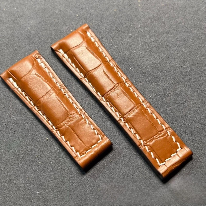 Black/Brown Croco Leather Strap Watch Band Fits Rolex Daytona Watches