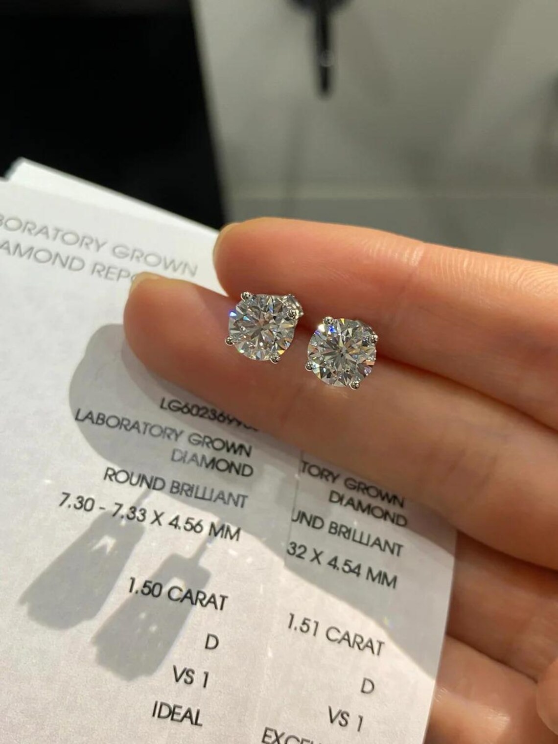 1.60CT Round Cut Earring & 2.15 CT Radiant Cut White VVS1 Diamond Ring
