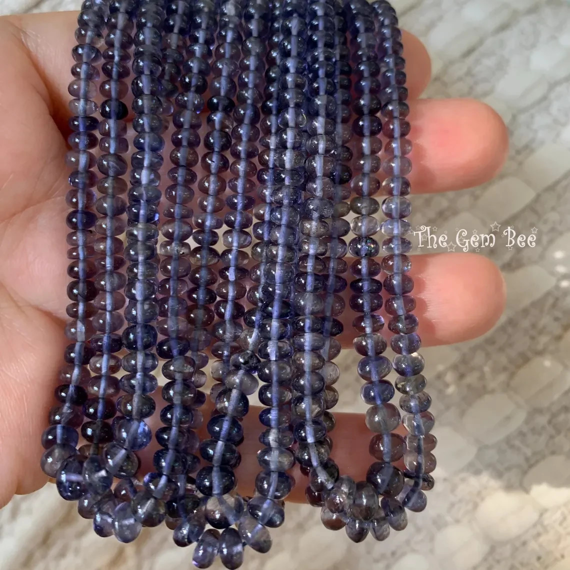 3.5mm-5.5mm Gem Water Sapphire Iolite Hand Cut Smooth Rondelle Beads 16″ strand