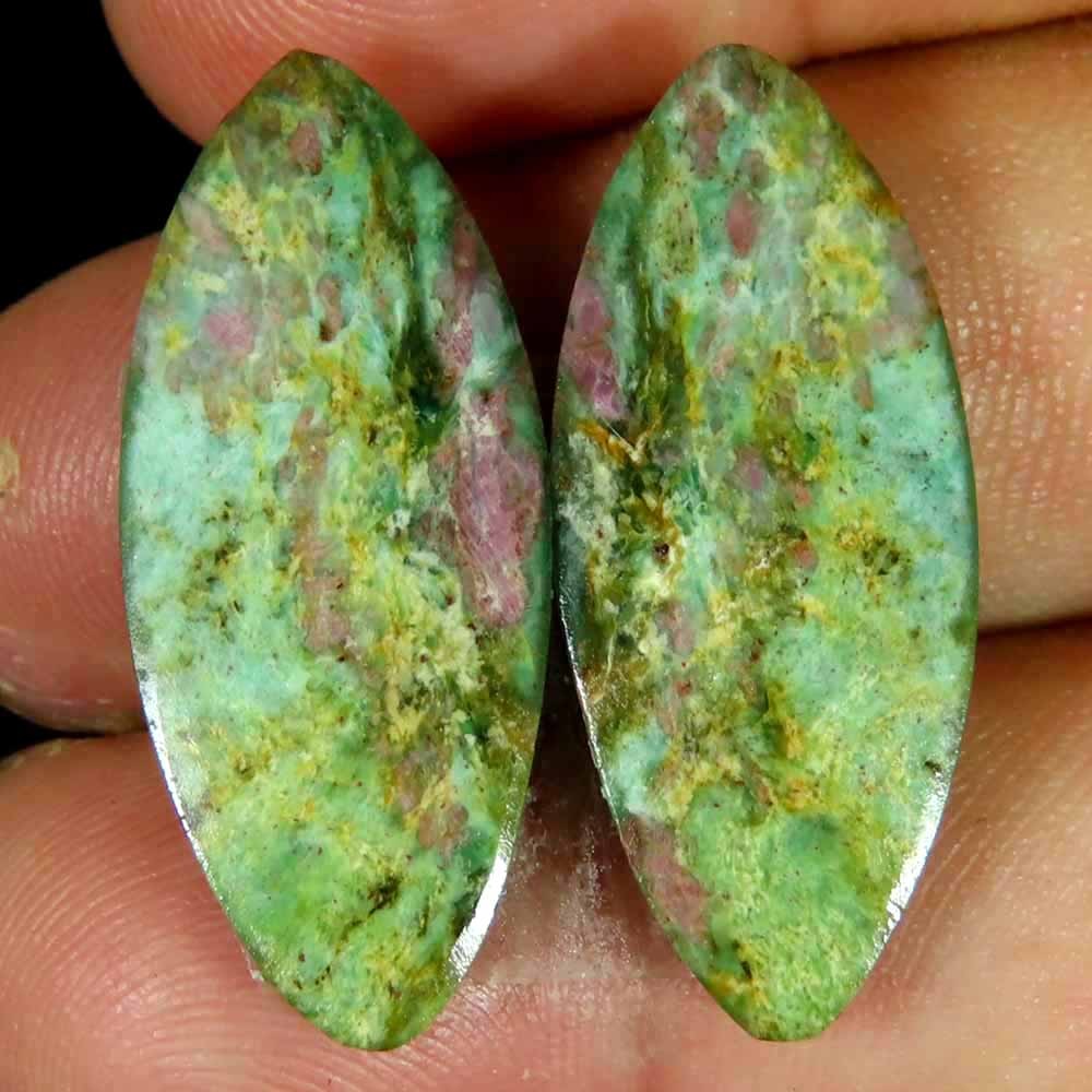 25.40Cts.100%Natural Ruby Fuchsite Marquise Pair Cabochon 12x28x4mm Top Gemstone