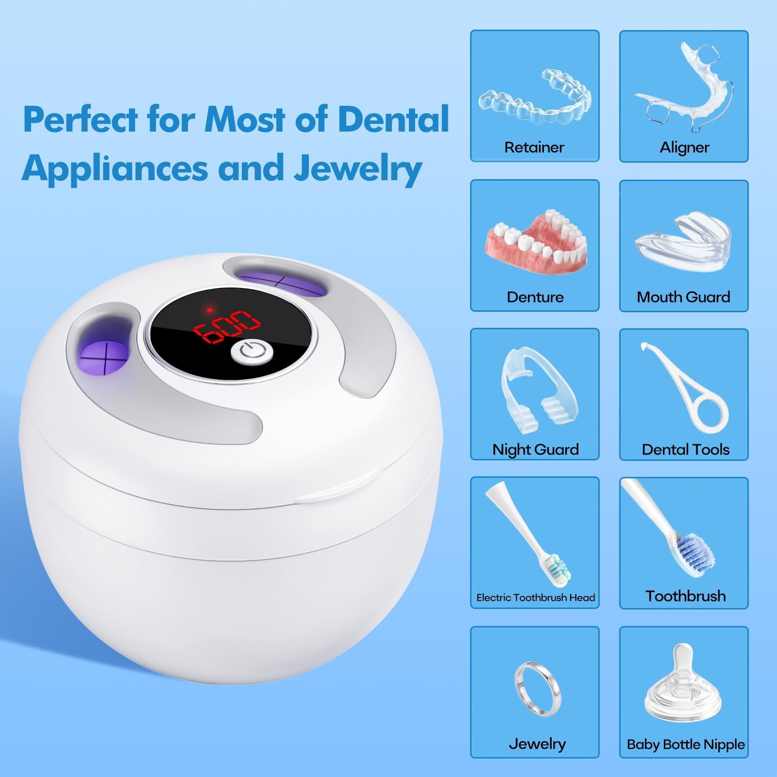 Ultrasonic Cleaner Machine 45kHz for Dentures, Braces, Aligners, Jewelry – 200ML