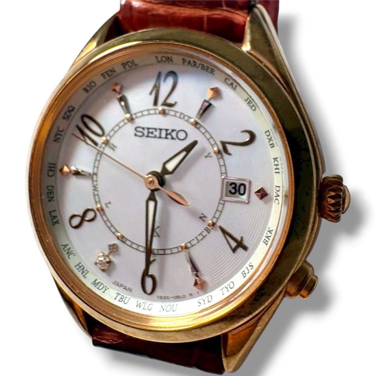New SEIKO LUKIA SSQV078 Lady Collection Solar Radio 1P Diamond Shell Dial