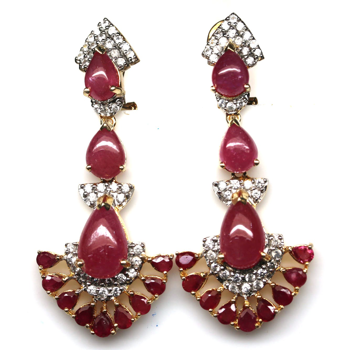 Handmade 925 Sterling Silver Red Ruby Zircon Jewelry Earrings 18K Gold Plated
