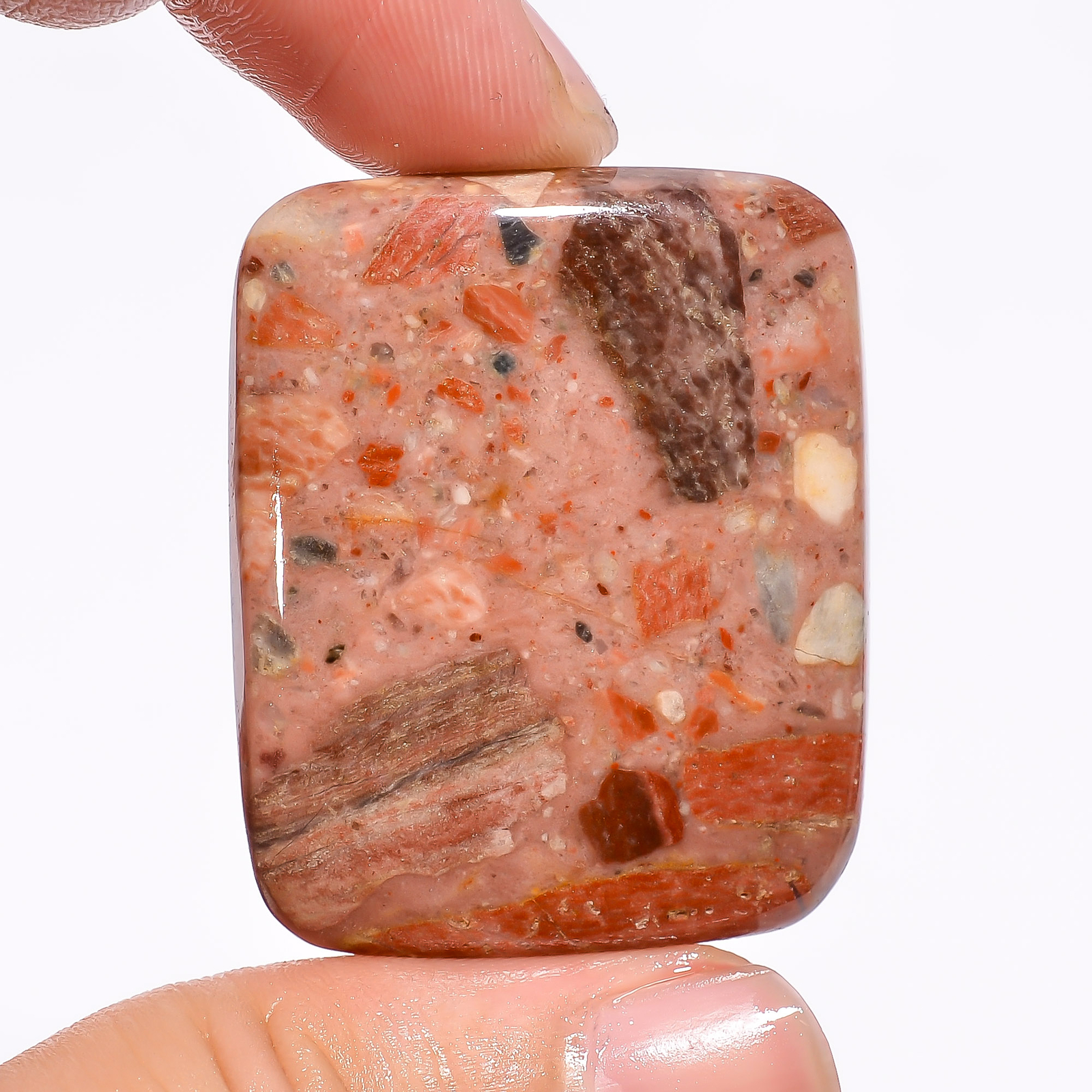 Natural Chert Breccia Radiant Shape Cabochon Loose Gemstone 65.5 Ct. 38X30X5 mm