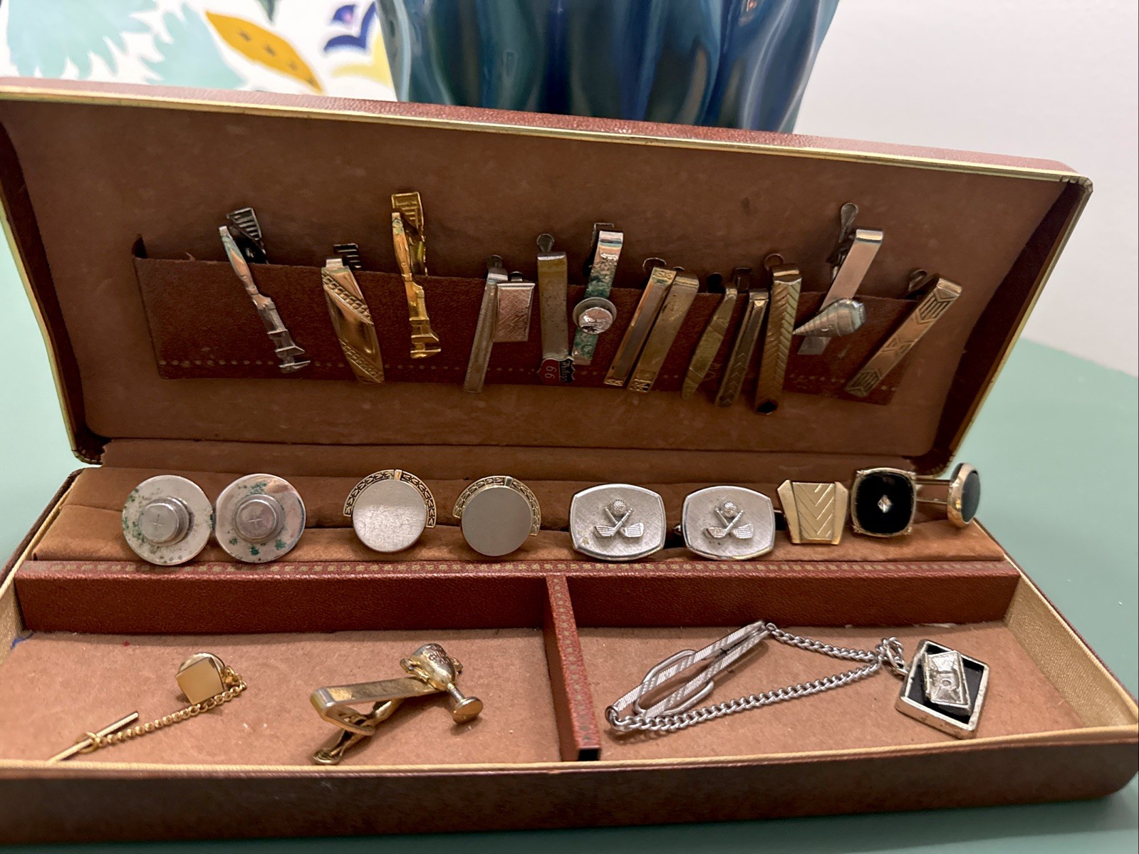 Vintage 1950’s-1970’s Tie Tack/Cuff Link Lot+ Box Swank-Hicock-Phillips 66 MCM