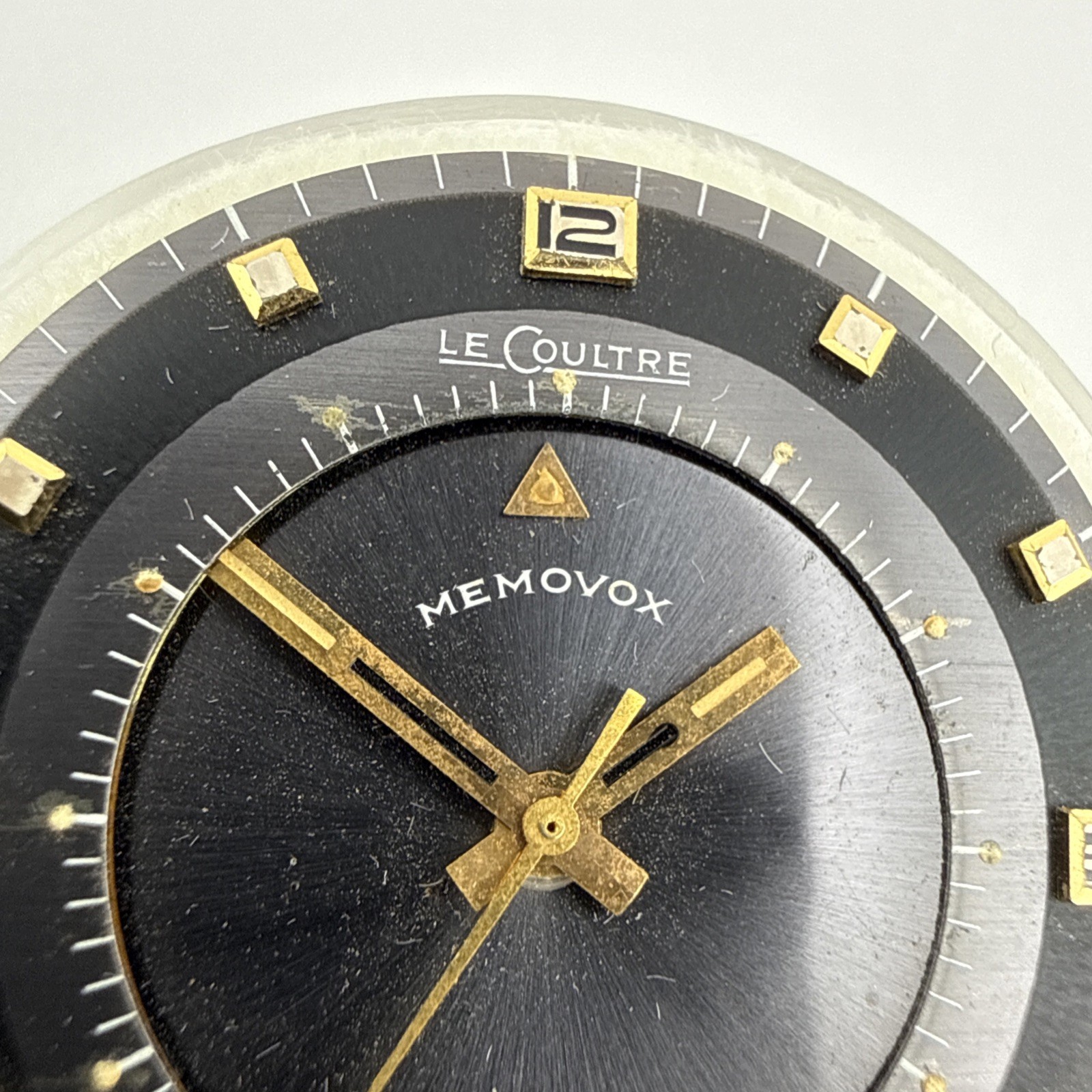 Vintage Jaeger Lecoultre Memovox Alarm Black & Gold Dial Set W/ Hands 30.5mm