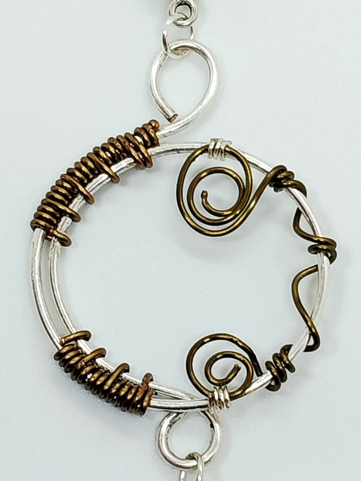 Handcrafted Artisan Mixed Metal Wire Wrapped Swirl Pendant Necklace